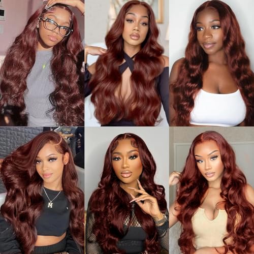 Uveous Reddish Brown Lace Front Wigs Human Hair 13x6 Body Wave Lace Front Wig 180% Density #33 Glueless Wigs Human Hair with Baby Hair Pre Plucked 24 Inch