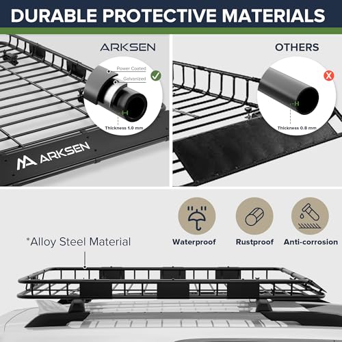 Image of ARKSEN 64 inch x 39 inch Roof Rack Cargo Basket with Extension, 150 lbs Heavy Duty Rooftop Carrier, Car Top Luggage Holder for SUV Truck Car, Includes 21.5 Cu Ft Waterproof Cargo Bag for Travel Camping