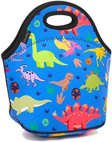 FlowFly Neoprene Kids Lunch box Insulated Soft Bag Mini Cooler Thermal Meal Tote Kit for Boys, Girls,Men,Women,School,Work, Office, Dinosaur