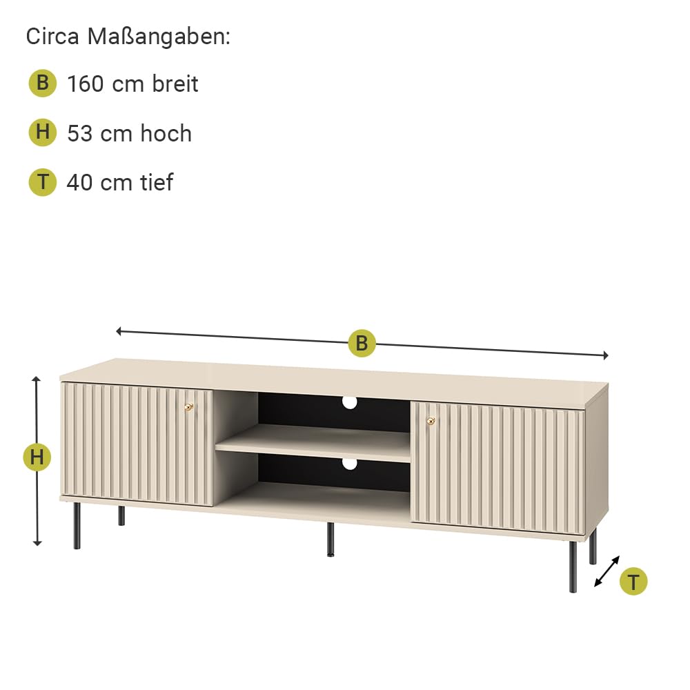 Lomadox Wohnzimmer Set in Kaschmir matt modern 3-teilig mit Riffeloptik mit Couchtisch, TV-Board, Vitrinenschrank