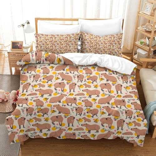 Housse de couette capybara fermeture éclair parure lit sans pli - 3