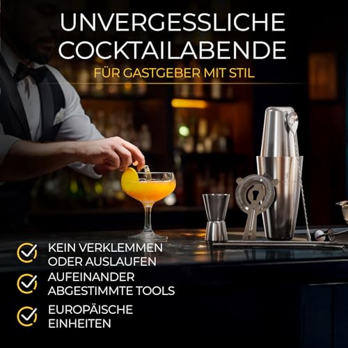 EMPATION Cocktail Shaker, 8-teiliges Cocktail Set - 825ml Boston Shaker aus Edelstahl, minimalistisches Cocktail Zubehör, Bar Set für Anfänger & Profis, Cocktailshaker Set perfekt als Präsent geeignet