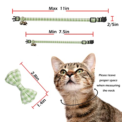 Image of Bowtie Cat Collars Breakaway with Bell, Adjustable Cute Kitty Collars Safety Buckle Kitten Collar for Cat Puppy 7.5-11in (Green Plaid)