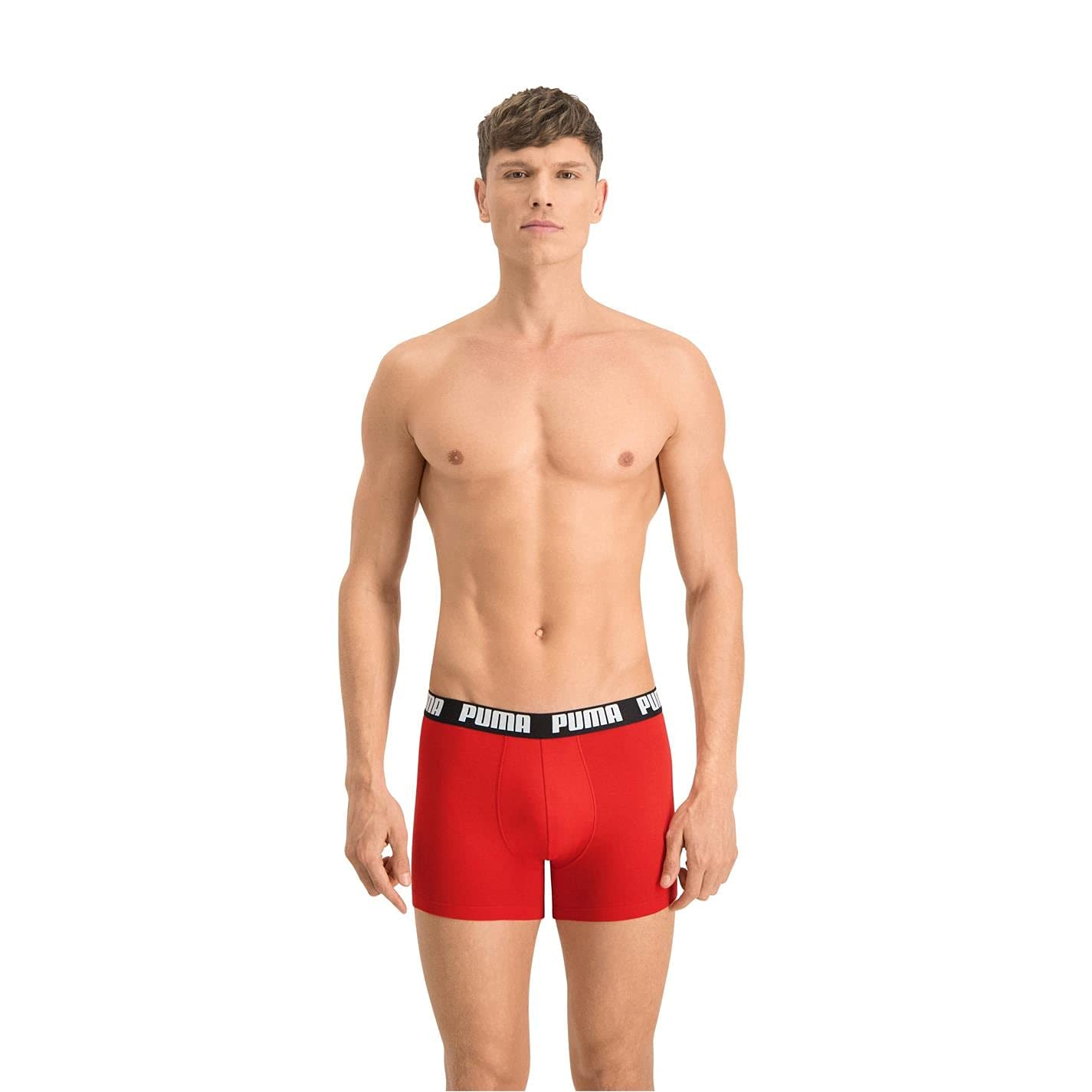 Puma Men's Red / Black Basic Boxer 2P, (Red/Black 786)