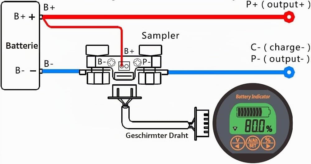 DollaTek 8-80V 100A Batteriestrom Voltmeter LCD-Anzeige Digitaler Tester Monitor für Auto Auto/Motorboot/Wohnwagen etc.