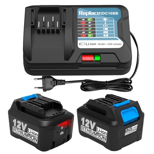 Energup 2 Stück 12V 4.0Ah BL1041B Akku mit Ladegerät für Makita Akku 12V BL1040 BL1021B B1016 BL1040B BL1020 Kompatibel mit DC10WD DC10SB