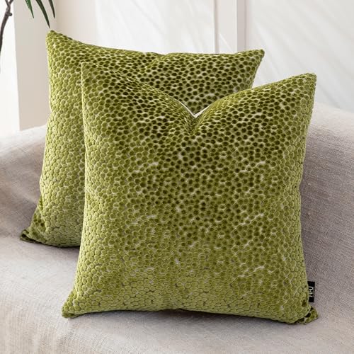FIFU 18x18 Inch Throw Pillow Covers Set of 2 Jacquard Velvet Olive Green