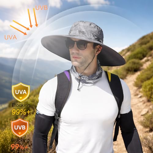 Image of Wide Brim Sun Hat for Men Women UV Protection Ventilated Summer Hats for Fishing Hiking Garden Beach