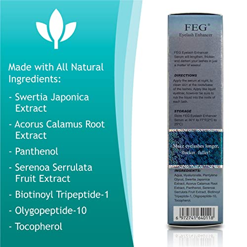 Feg Eyelash Rapid Eye Lash Growth Serum | For Lash And Brow | Fast Effective Growth Creates Longer & Darker Eyelashes | Natural Eyelash Serum To Grow Lashes | 3 Pack #TOP5