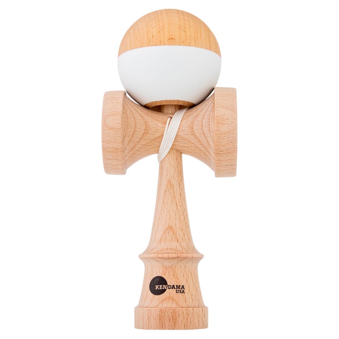 Kendama USA Kaizen Half Split Kendamas Rubberized Matte Silk Paint & Extras Included (Natural & White)