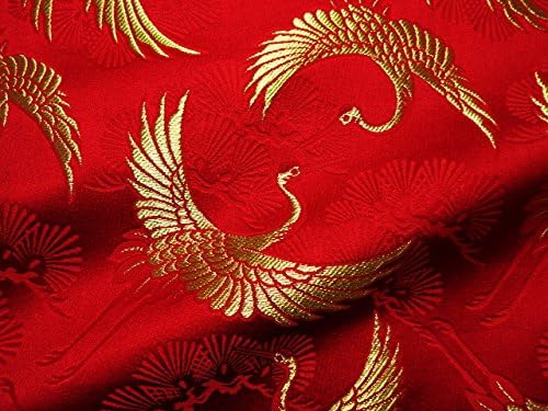 Amazon 京都西陣織 金襴 生地 松鶴宴 赤 金 50cm単位 切り売り 和柄 布地 和風 生地 はぎれ よさこい 布 生地 通販