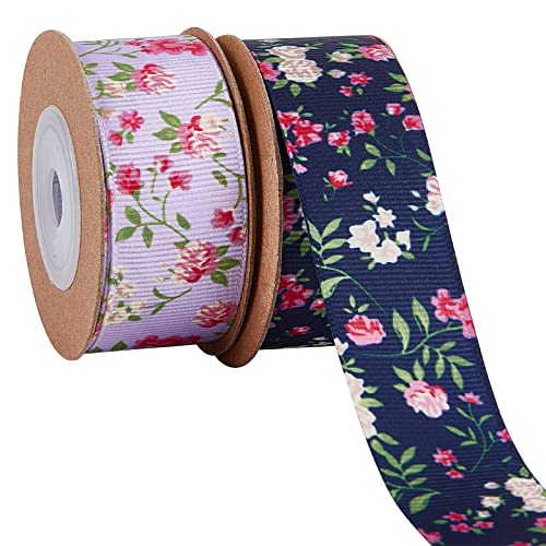 GORGECRAFT 2 Rollo 25mm X 5m Cinta de Grosgrain con Estampado Floral Cinta de Cinta de Poliéster...