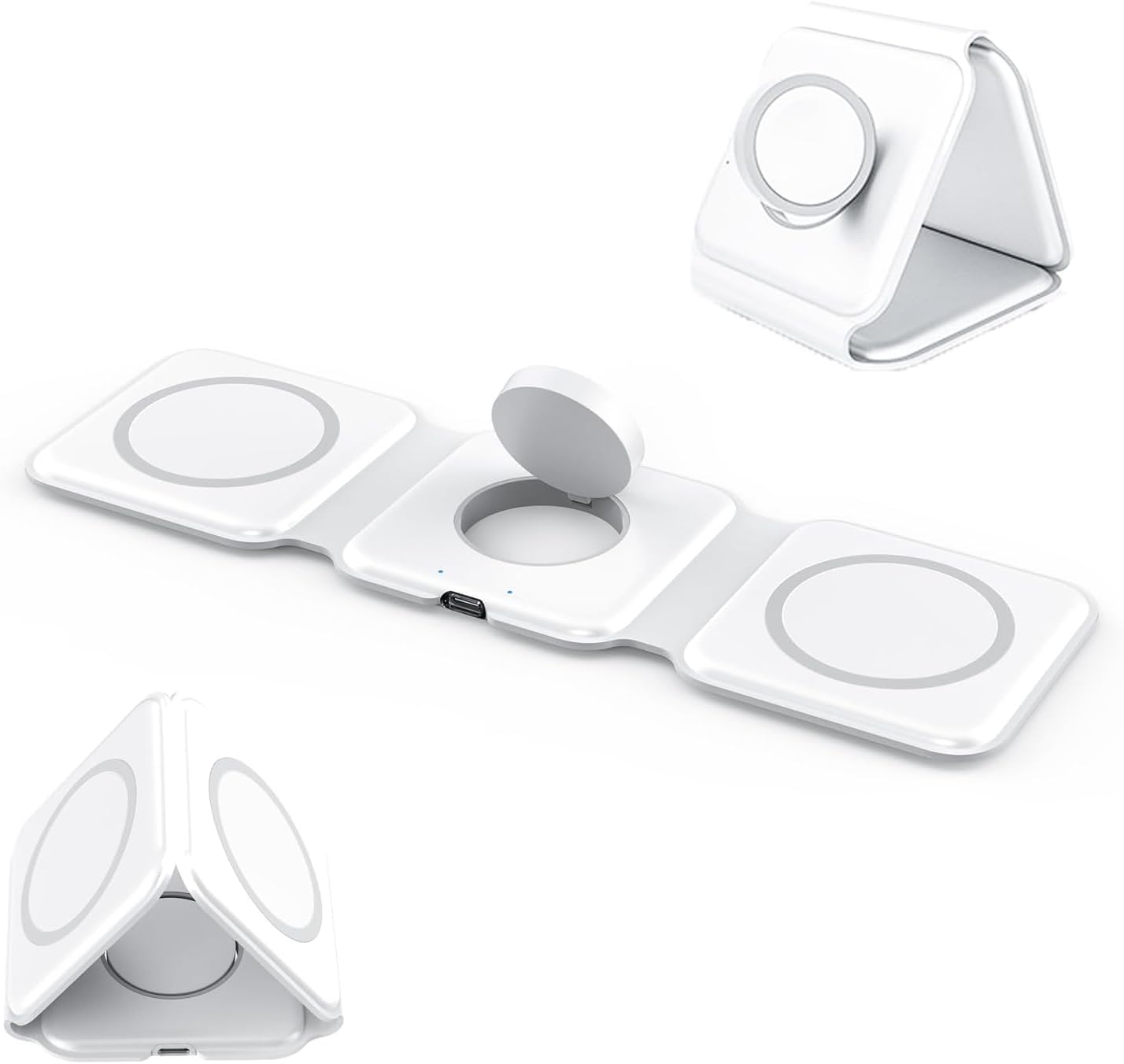Hcosmy3 in 1 Wireless Charger,Magnetic Foldable Charging Station,Fast Wireless Charging Pad (white)