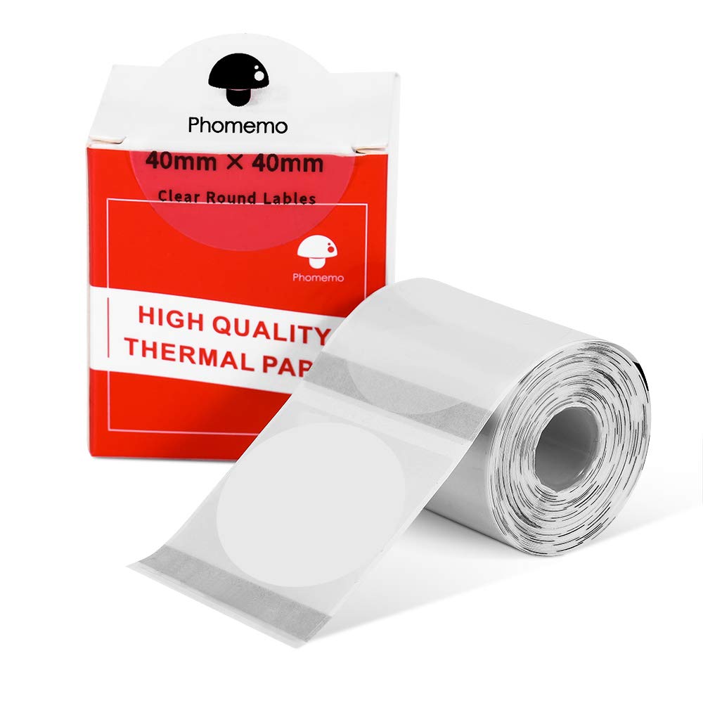 Phomemo M110/M120/M200/M220/M221 Papel redondo transparente 40x40 mm (1,57 "x 1,57") Papel de impresora de etiquetas térmicas adhesivas