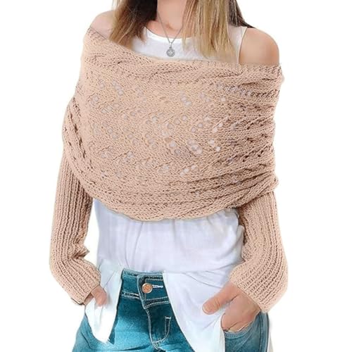 Scarf with Sleeves for Women, Fashion Warm Knitted Cable Wraps Multifunctional Sweater Scarf Shawls for Fall Winter