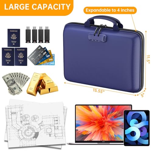 Feuerfeste Dokumententasche mit Schloss,Hartschale Aufbewahrungsbox mit 13 Fächer,Aktenorganizer,Tragbare Dokumentenbox,Dokumentenaufbewahrung für Zuhause,Büro,A4 Dokumente/Rechnungen/Quittungen