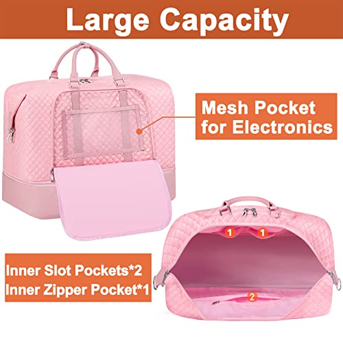 Image of Travel Weekender Bag for Women Overnight Bag with Shoe Compartment Oversized Travel Duffel Bag Carry On Tote with Trolley Sleeve 21 inch for Weekend Travel Business Trip, K-Pink Diamond 3pcs, Large