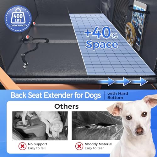 Image of Dog Car Seat Extender with Hard Bottom and Mesh Window, Waterproof Backseat Protector for Car, SUV, Truck Travel and Camping (Brown, PU Leather)