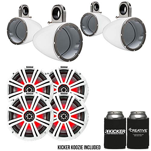 Image of Kicker 8 inch White Wake Tower LED Marine Speakers 2-Pairs