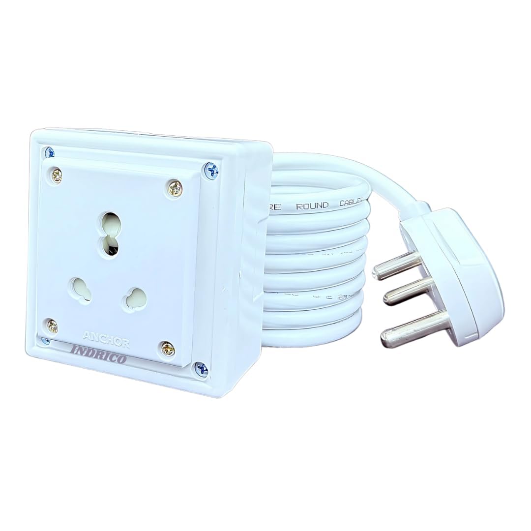 INDRICO Extension Board Heavy Duty 1 Socket 15A 16A 20A High Load Capacity 3000 Watts with 16A Big Plug PVC White (1.5 Meter) 1