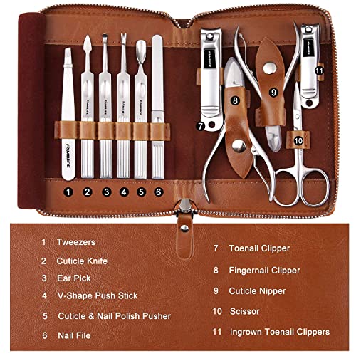 Familife L0591 Manicure Set, Professional Manicure Kit Nail Clippers Set 11 In 1 Stainless Steel Pedicure Tools Kit Nail Kit Men Grooming Kit thumb #7