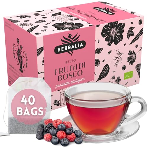 HERBALIA - Infusión de Frutos Rojos en Bolsitas, Caja de Tisana de Frutos Rojos con 40 Bolsitas sin Grapas, 80 gr. para Infusiones y Tés