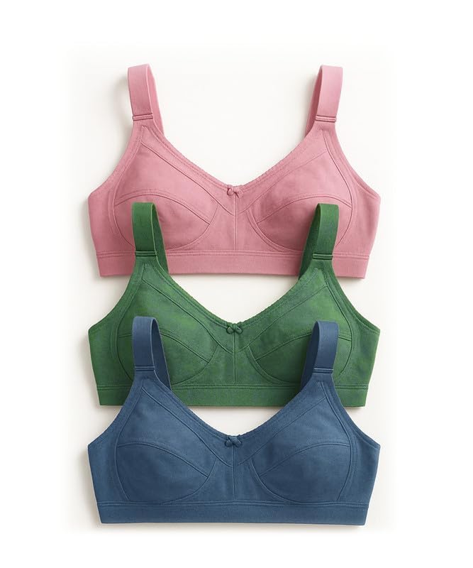 Women's Cotton Mix Non-Padded Wire Free C-Cup Full-Coverage T-Shirt Bra Combo.-image-28