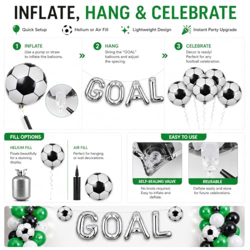 Image of Atpata Funky Football Theme Foil Balloons - 18 Inch Round Football Shape Foil Balloons for Kids Sports Themed Birthday Party Decor and Goal theme Celebrations (GOAL & 5pcs. Football)