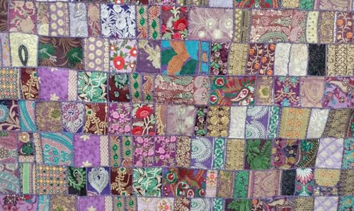 Image of Ekam Art Embroidery Cotton Patchwork Tapestry Cotton Wall Decor Hanging Tapestries 40 x 60 Inch (Purple)