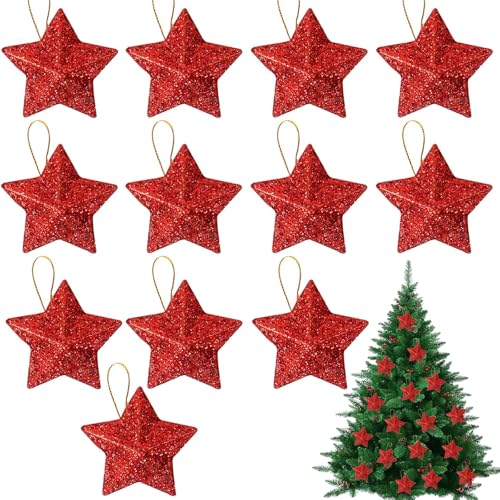 ALEGRE® Weihnachtsbaum Deko Stern Rot, 12 Stück Glitzer Sterne zum...