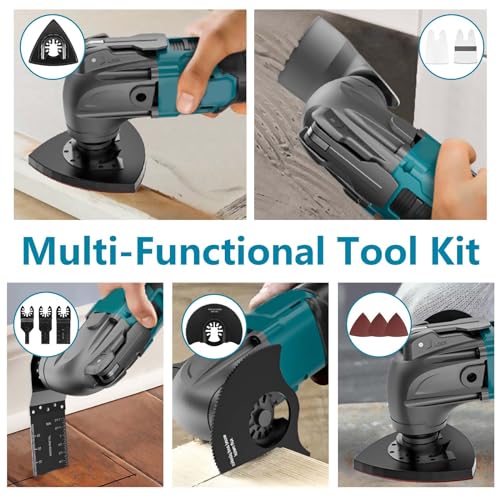 Akku Multifunktionswerkzeug, Oszillationswerkzeug 6 Einstellbare Geschwindigkeiten 8500-22000RPM, Multitool mit 2 x 3000mAh Akku, 4°Oszillationswinkel, zum Schneiden, Schnitzen, Bohren, Schleifen – Bild 5