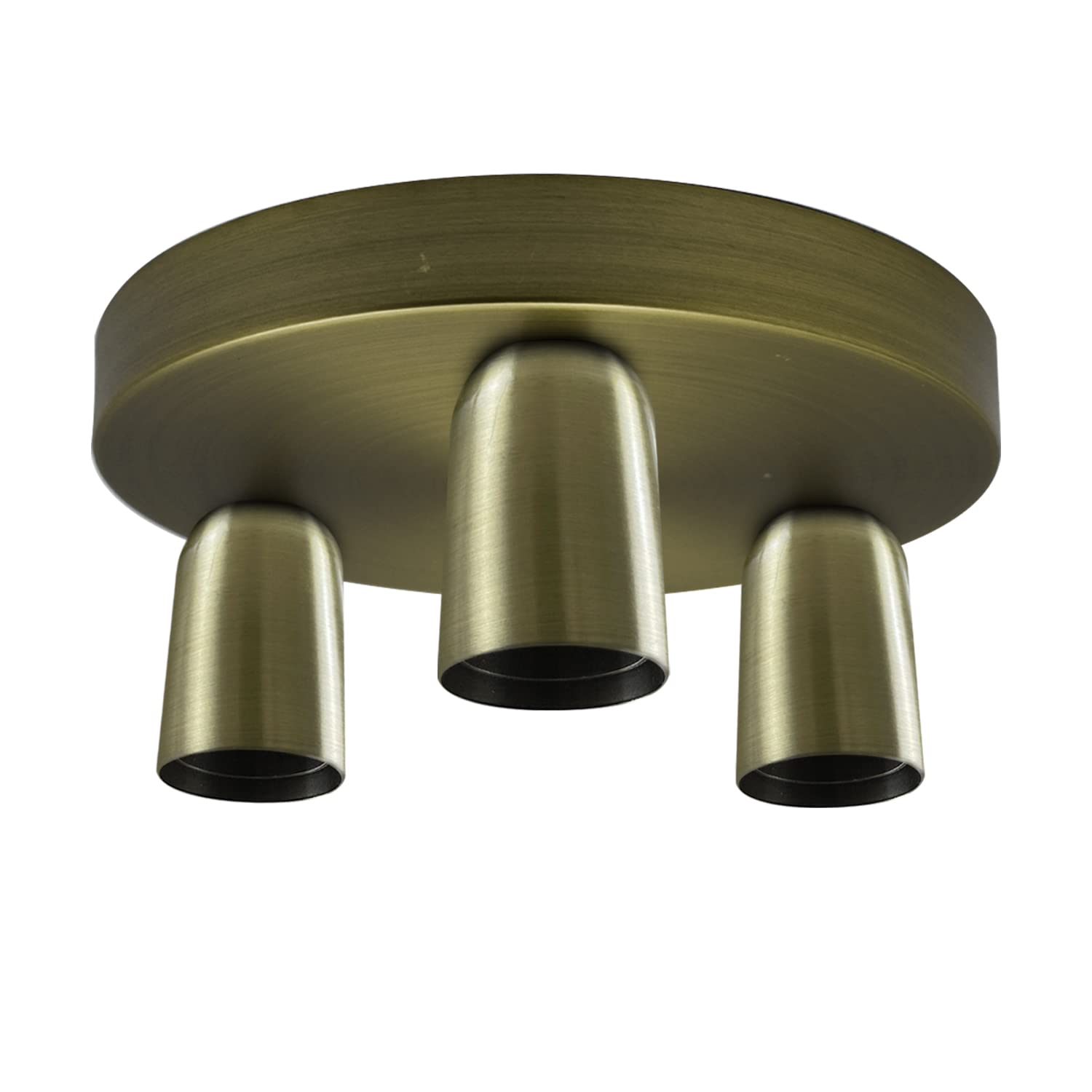 LEDSone Green Brass Vintage Ceiling Light 3 Way Ceiling E27 Lamp Base Semi Flush Ceiling Lamp for Industrial Kitchen Dining Room Living Room Balcony - Round Base