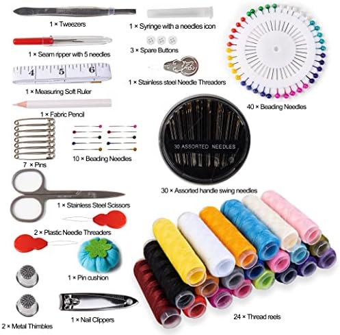 Sitara Sewing Kit, 131 Pcs Sewing Set with Case, 24 XL Thread Spools, 30 Sewing Needles, Scissor, Threader, Travel Sewing Kit, Adults, Beginner, Emergency, DIY and Home Repair Kit (Large Sewing kit)
