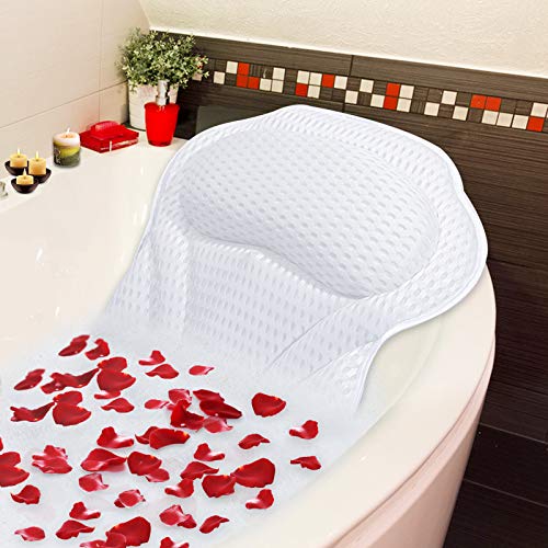 Idle Hippo Luxury Bath Pillow Bathtub Spa Pillow with 4D Air Mesh and Non-slip Suction Cups, Bathtub Cushion Pillow for Head, Neck, Back & Shoulder Rest Support Fit Hot Tub, Jacuzzi