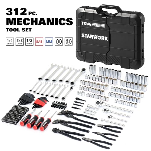 Image of STARWORK TRUE MECHANIC 312-Piece Mechanics Tool Set and Socket Set, Professional 【Pliers Wrench】 SAE /Metric, Mirror-Finish Sockets & Ratchet Wrenches