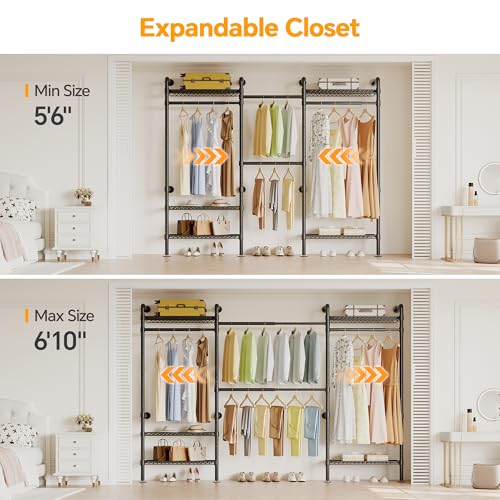 W3 Industrial Pipe Clothing Rack, Wall Mounted Clothes Rack Closet Wardrobe System with Expandable Hanger Rods Adjustable Storage Shelves, Heavy Duty Corner Walk-in Closet System, Black - Image 3