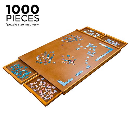 Jumbl Puzzle Board | 23” x 31” Wooden Jigsaw Puzzle Table w/ 4 Storage & Sorting Drawers | Smooth Plateau Fiberboard Work Surface & Reinforced Hardwood | for Games & Puzzles Up to 1,000 Pieces