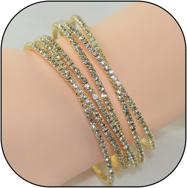 Rrdaily Layered Cubic Zirconia Cuff Bracelet for Women Teen Girls Fashion Charm 14k Gold Silver Bangle Chunky Rhinestone Prom Party Jewelry Gifts