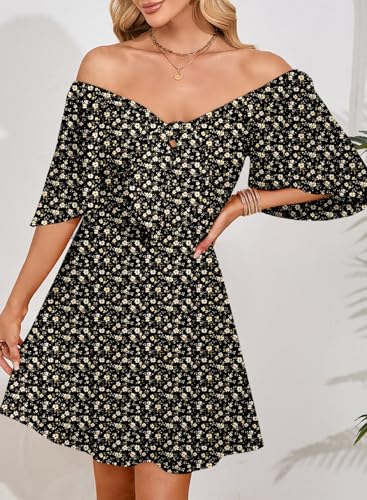 Image of Dokotoo Womens Dresses 2026 Spring Summer Deep V Neck Elegant Cocktail Bow tie Mini Dress S-XL
