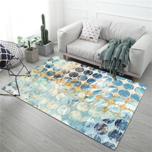 Tapis géométrique moderne bleu aux finitions soignées - 2