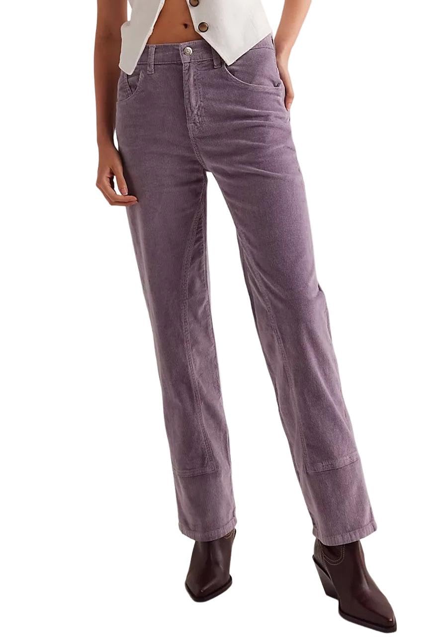 LifeShe Corduroy Pants for Women Casual Elastic Waisted Straight Leg Pant Loose Comfy Trousers with Pockets