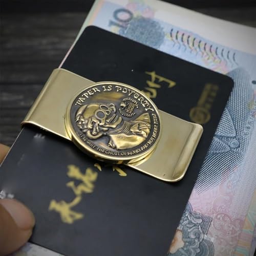 TsoLay Metal Money Clip, Brass Moneyclip, Vintage Coins Money Clip for Men, Creative Skull Money Clip Wallet for Dad, Hold About 10 Cash Banknotes and 2 Cards, 2.24 * 1.18in2