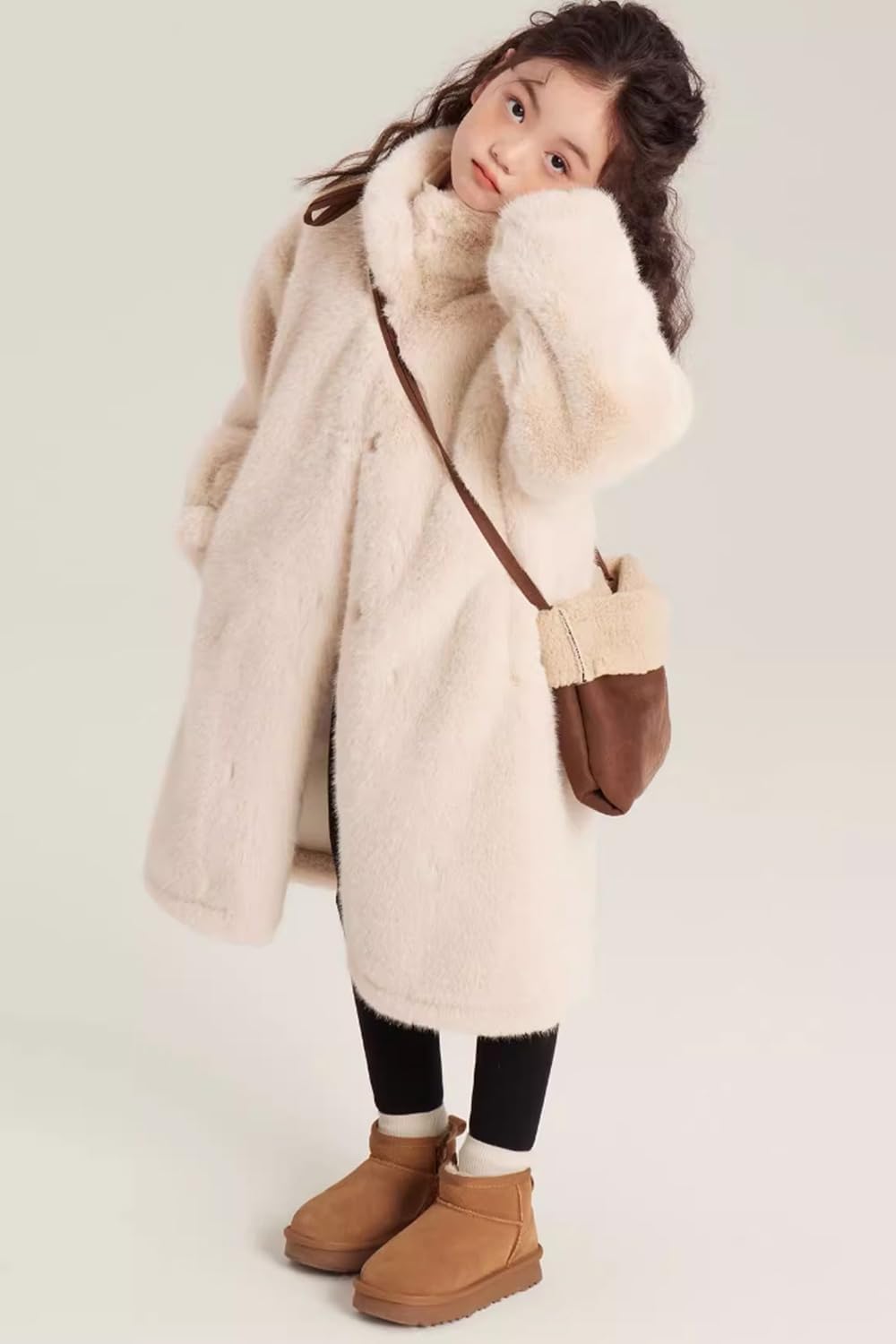 Girls Winter Faux Fur Dress Coat Pea Coat Warm Overcoat Fleece Jacket Casual Trendy Outerwear - Image 2