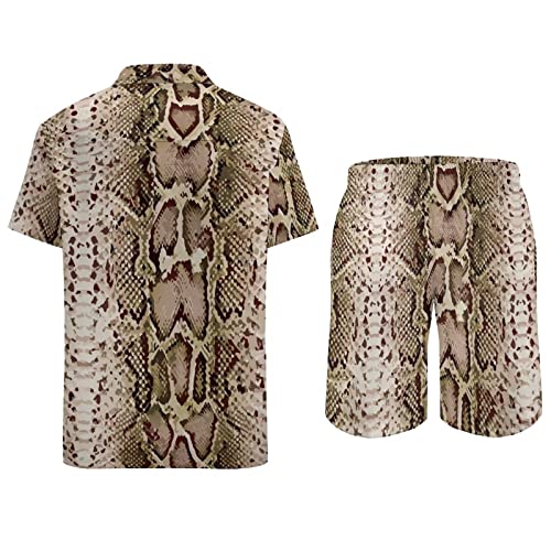 Snake Skin Python Pattern Men's 2 Piece Beach Outfits Hawaiian Button Down Short Sleeve Shirt and Shorts Suits4