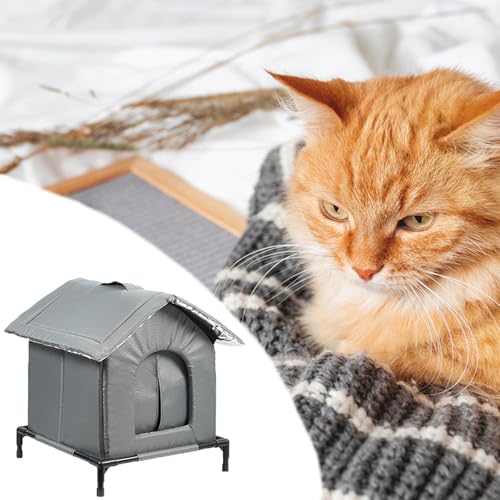 Aymzbd Katzenhaus für Draußen Winterfest Wasserdicht, Wetterfester Katzenhöhle Haustierhaus mit Plüschkissen, Warm Hundehöhle Waschbar Hundehaus Tierheim, Welpenhütte für Streunende Katzen, M