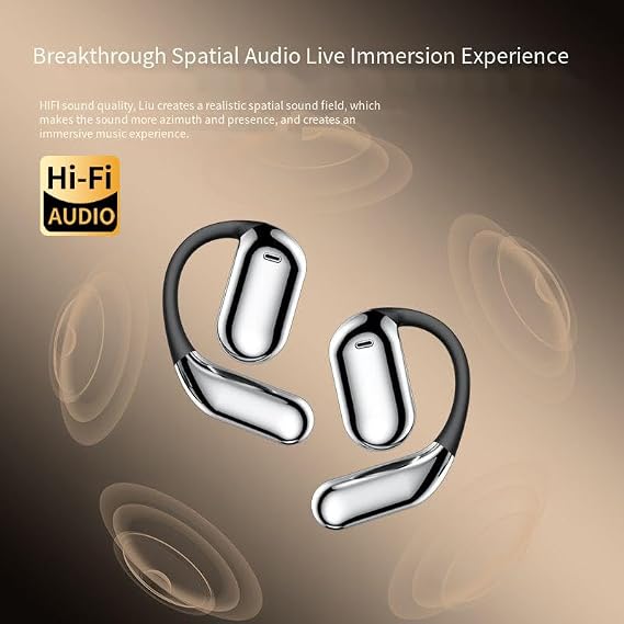 Open Ear Headphones Air Conduction Wireless Bluetooth Earphones with LED Display,Sweat Resistant,400 mAh Battery Capacity,30 Hours Playtime Waterproof Sport Headphones for Android iPhone TV,Black