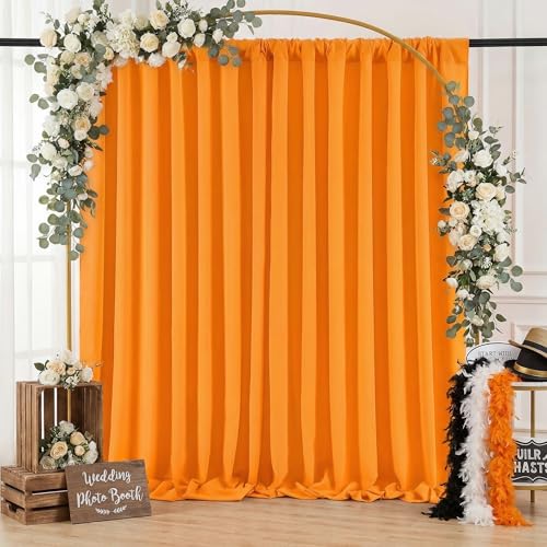 Image of Orange Backdrop Curtains 2 Panels 5ft x 8ft Polyester Photo Drapes for Backdrop Halloween Home Party Decorations
