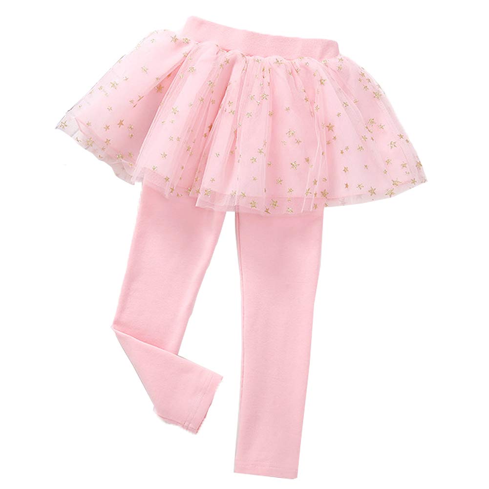 Yao Little Girls Footless Leggings with Tutu Ruffle Twinkle Star Skirt Stretchy Cotton Pantskirt