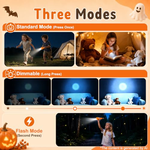 Image of Halloween Flashlights for Kids Pumpkin Kid's Flashlight Rechargeable,for Outdoor Halloween Festival Decorations Pumpkin Night Light Halloween Gifts Stuffers