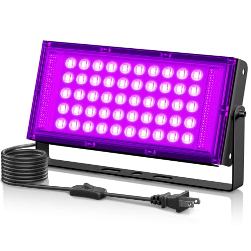 Image of 50W LED Black Light, Waterproof Blacklight for Glow Party, Halloween | for Neon Parties, Fluorescent Poster Tapestry, Birthday, Classroom, Bedroom, with Switch&Plug, Outdoor, IP66, Flood Light